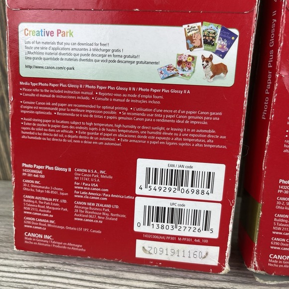 2 Pack New Genuine Canon Photo Paper Plus Glossy II 4x6 PP-301, 100 Sheets - Picture 10 of 12